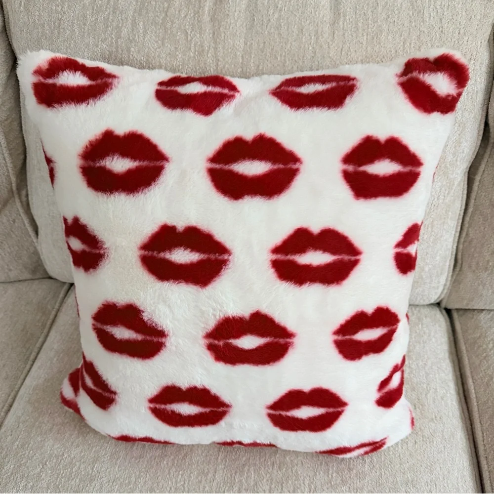 Cupcakes & Cashmere Red and White Kiss Print Pillow